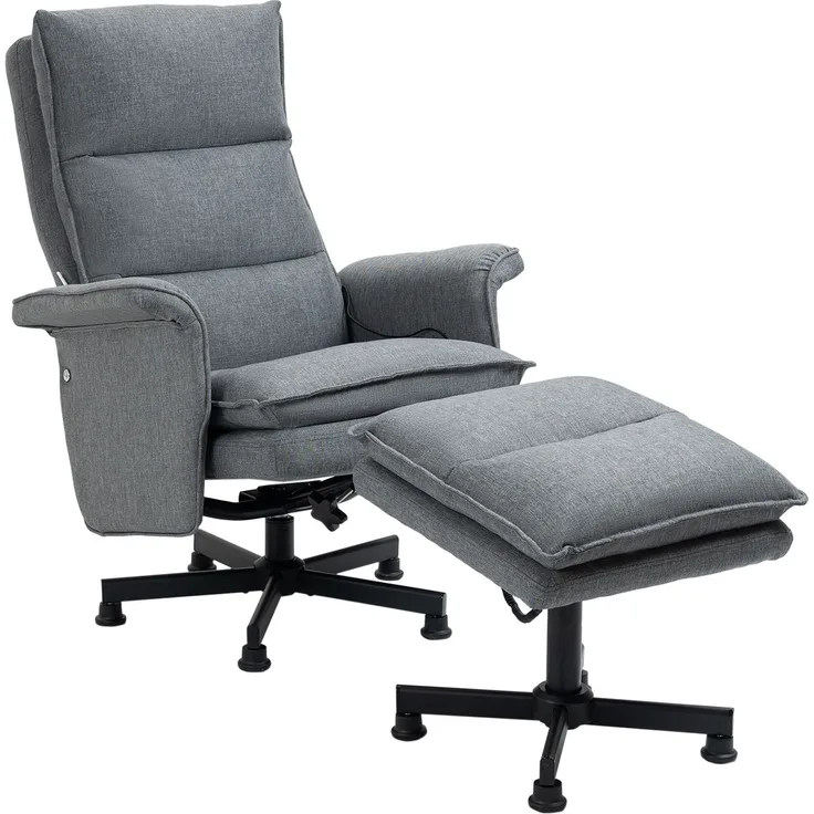 Wohnora-Massage-Bürostuhl mit Fußhocker, 8 Vibrationsköpfe, 1 Fernbedienung, 1 Seitentasche, Grau,H 990cm x T 780cm x B 930cm