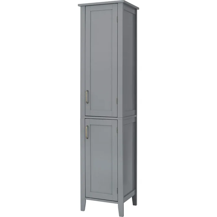 Teamson Home Wooden Badezimmerbades Lagerschrank mit 2 Türen, hoher Badezimmerschrank, graue Badezimmermöbel, verstellbare Lagerung, Mercer -Sammlung