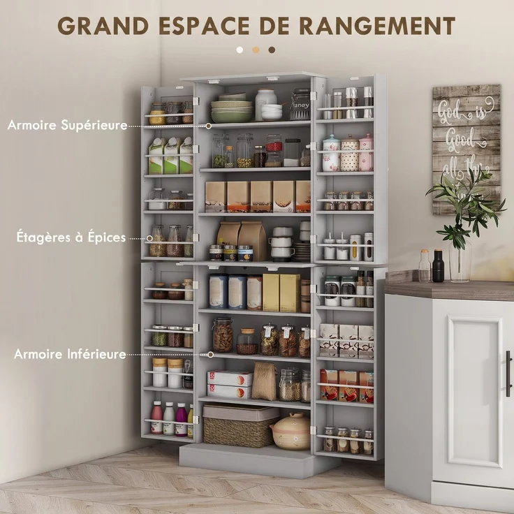 MELAYR, Moderner Küchenbuffet-Schrank 60 x 35 x 166 cm Grau – Bild 6