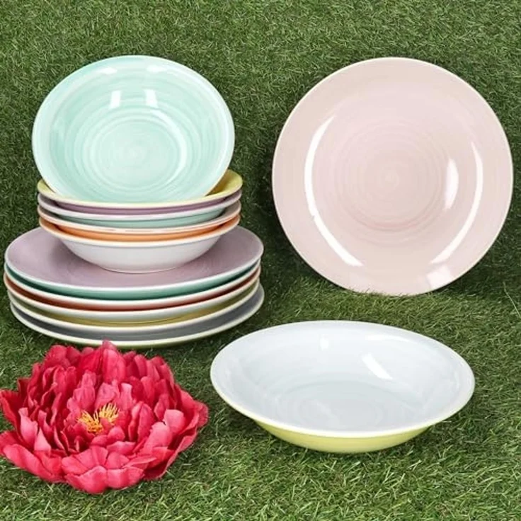 MamboCat Tafelservice Pastello Tellerset 12-tlg Ø 27 cm & Ø 21,3 cm Steingut Pastellfarben, Steingut – Bild 2