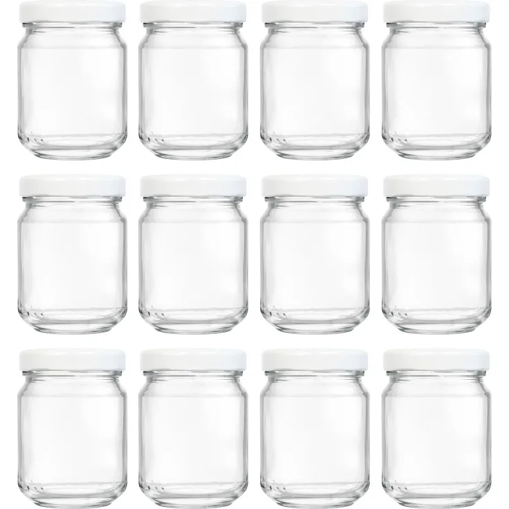 hocz 12x Mini Marmeladengläser 100 ml | mit Deckel Weiß TO 48 | kleine Einmachgläser mit Schraubdeckel zum befüllen | Schraubgläser, Sturzgläser Set | leere Gläser für Marmelade | 12 Stück
