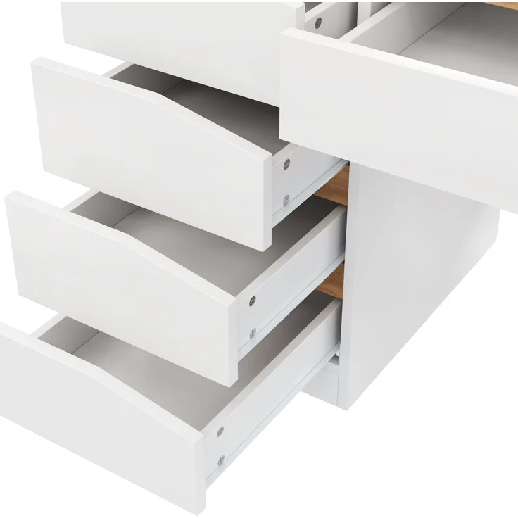 Schreibtisch 140x50x78 cm in Weiß mit Eiche-Optik und 5 Schubladen – Bild 8
