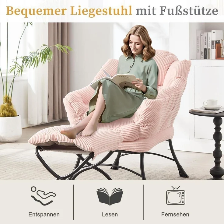 Ohrensessel Hocker Armlehnen Seitentasche Ottoman Rosa – Bild 6