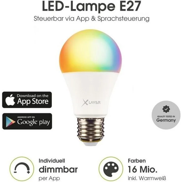 XLAYER Smarte LED-Leuchte WLAN LED Lampe Smart Echo E27 9W Warm- und Kaltweiß Mehrfarbig Dimmbar – Bild 3