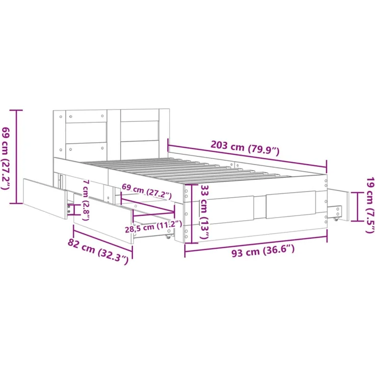vidaXL Bettgestell mit Kopfteil Sonoma-Eiche 90x200 cm Holzwerkstoff 3295585 – Bild 10