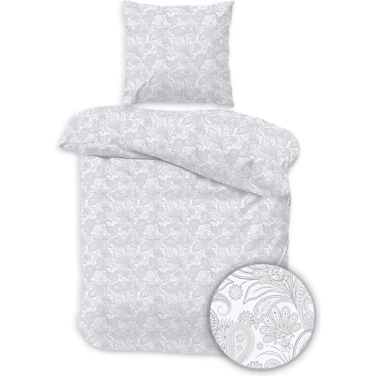 LINKHOFF Bettwäsche Biber Bettwäsche 135x200cm / 155x220 - 2tl. Blumenmuster in Grau Weiß, 100% Baumwolle - Bettwäsche-Set Aesthetic Floral Paisley Zweige – Bild 7