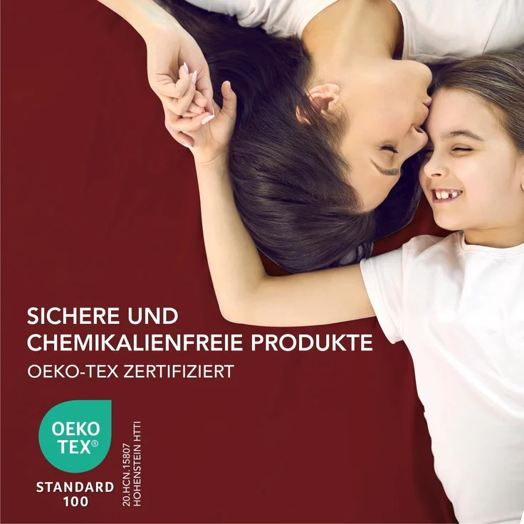 Dreamzie Spannbetttlaken 100x200 cm - 35 cm Tiefe Tasche - 100% Mikrofaser Bettlaken - Burgunderrot, Schadstoffgeprüft(Oeko TEX), Bettlaken mit Gummizug – Bild 6