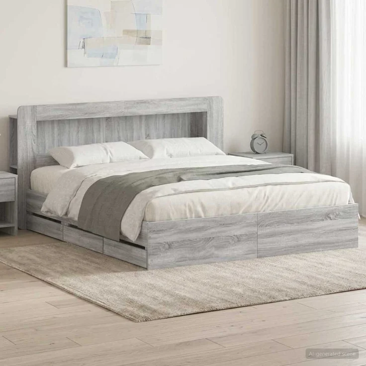 vidaXL Bettgestell mit Stauraum und Kopfteil Sonoma-Grau 200 x 200 cm 3434072 – Bild 1