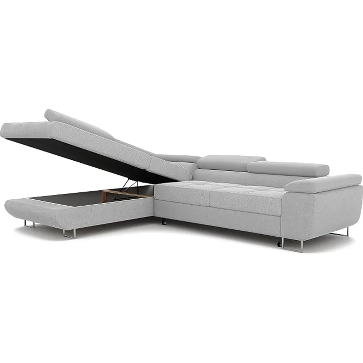 Idohome Eckschlafsofa (Ausrichtung links) mit Schlaffunktion und Bettkasten, verstellbare Kopfstützen, Grau, 274x203 cm – Bild 4