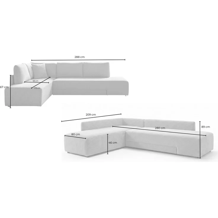 KAWOLA Schlafsofa SADIRA Ecksofa Stoff cremeweiß Recamiere links 89 x 209 x 288 cm – Bild 8