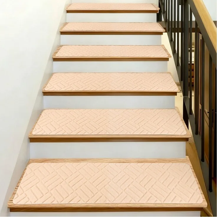 BlingBin Stufenmatte Treppenstufen Matten, 15 Stück Rutschfester Treppenteppich, 20 x 76 cm, Rechteckig, Höhe: 3 mm, Anti-Rutsch-Treppenläufer für alle Arten von Treppen, Wiederverwendbar