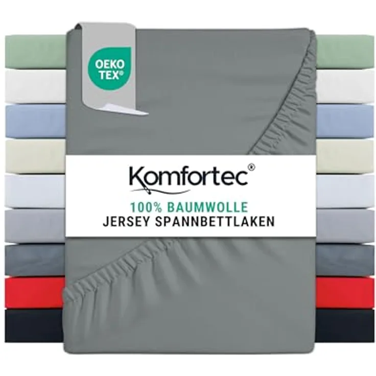 Komfortec Jersey Spannbettlaken 160x200 cm, 100% Baumwolle, Grau