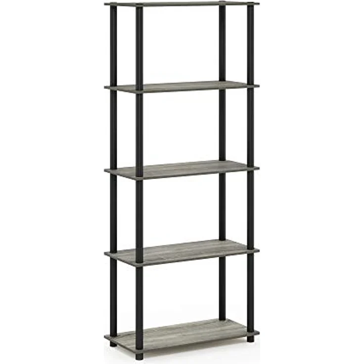 Furinno 5-Ebenen Mehrzweck-Regal, holz, Französische Eiche Grau/Schwarz, 29. 46x59. 94x145. 8 cm – Bild 6