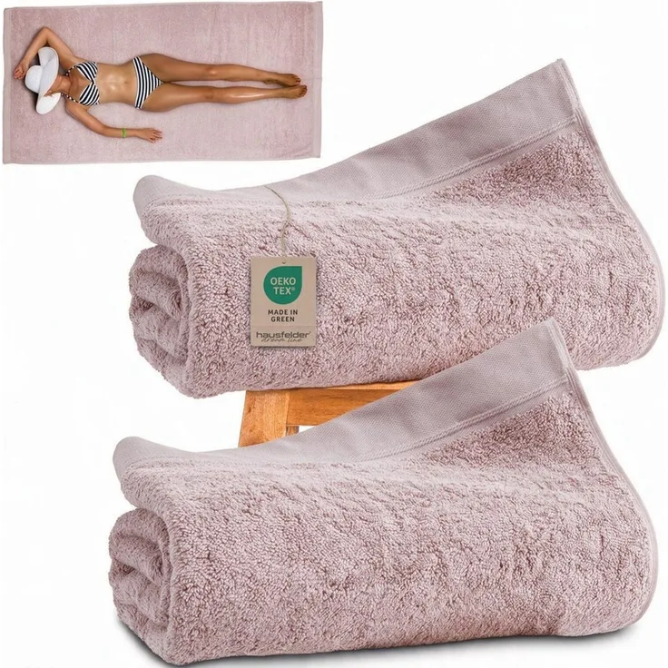 Hausfelder Saunatuch 2er Set Saunatuch XXL Hellrosa (2x Saunatuch XXL 100x200cm), Baumwollfrottee (2-St), Mit Aufhängeschlaufen, saugstark