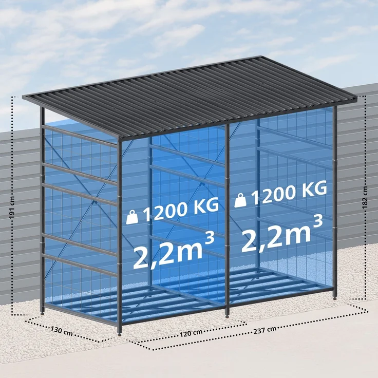 CLP Brennholzregal Macon mit Dach wetterfest Metall verzinkt,Farbe:metall;Set-Inhalt:Brennholzregal + Erweiterung – Bild 2