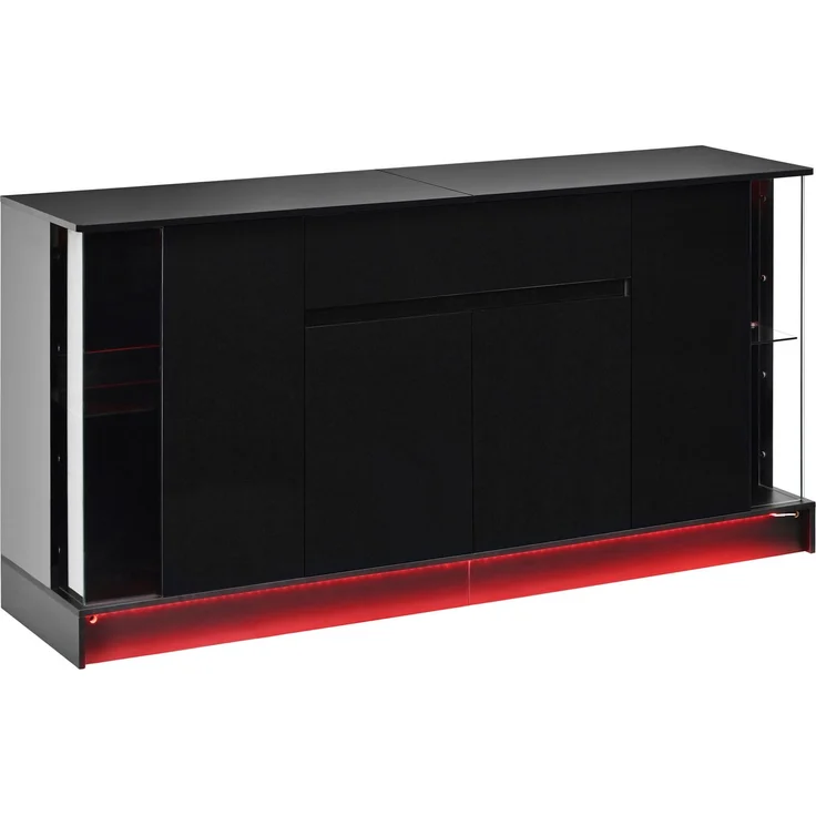 Sideboard 150x40x75 cm mit Glasvitrinen, Schublade und App-gesteuerter LED-Beleuchtung – Schwarz Hochglanz – Bild 7