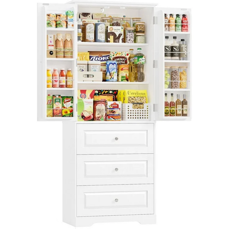 Homfa Mehrzweckschrank Küchenschrank Vorratsschrank Buffetschrank Speiseschrank mit 8 Türregalen, 2 Schubladen, 60 x 40 x 150 cm – Bild 5