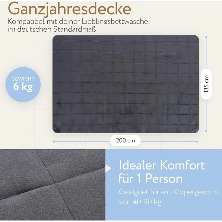 Herlag Gewichtsdecke 6kg 135x200cm Beschwerte Decke für erholsameren Schlaf, Füllung: 100% Polyester mit Feinen Glasperlen, Anti-Stress Therapiedecke – Bild 4