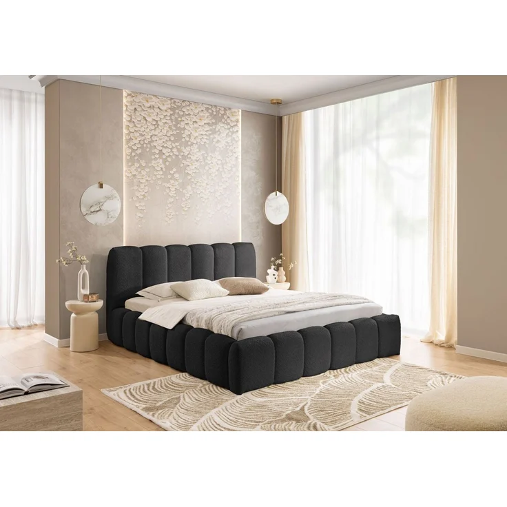 yourhouse24 Polsterbett MICANDI aus Bouclé inkl. Metallrahmen – Wolkenbett mit Bettkasten, Voluminöses Rillen-Design mit Gasdruckfedern & riesigem Stauraum – Bild 1