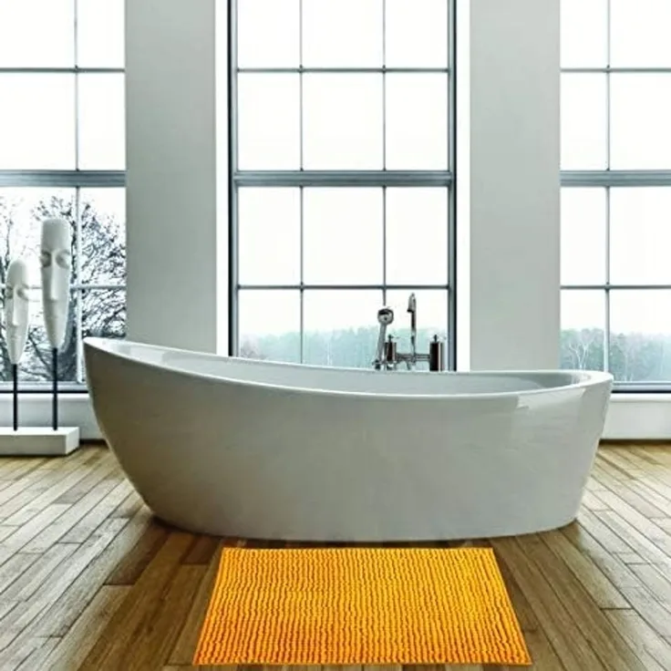 MSV Badteppich 2er Set Badvorleger Duschvorleger Chenille Hochflor Badematte 40x60 cm + 60x90 cm – Gelb