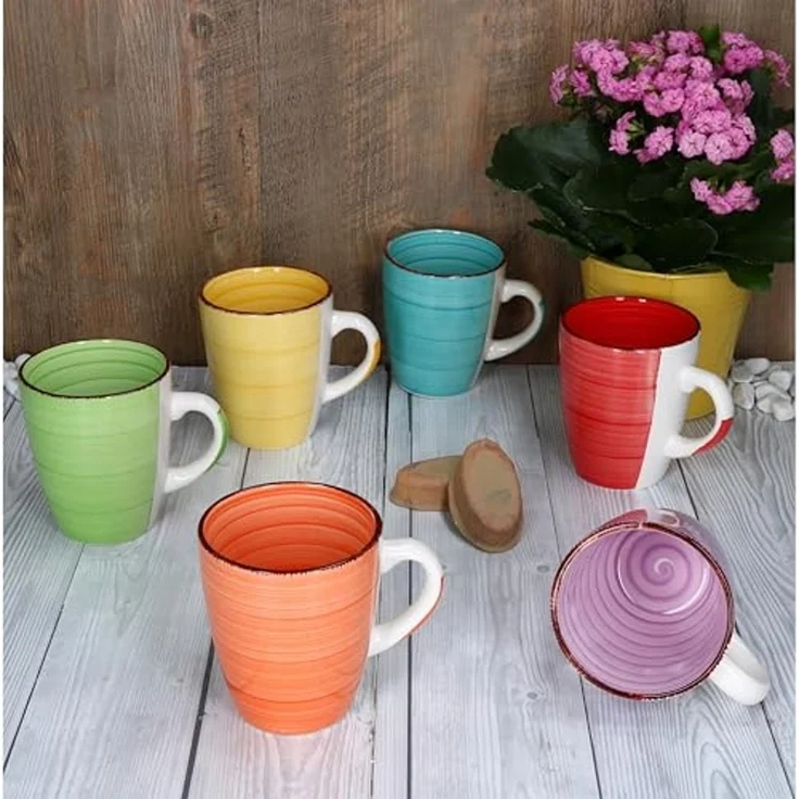 MamboCat Becher 6er Set Kaffeebecher Uni Bunt, Steingut – Bild 3