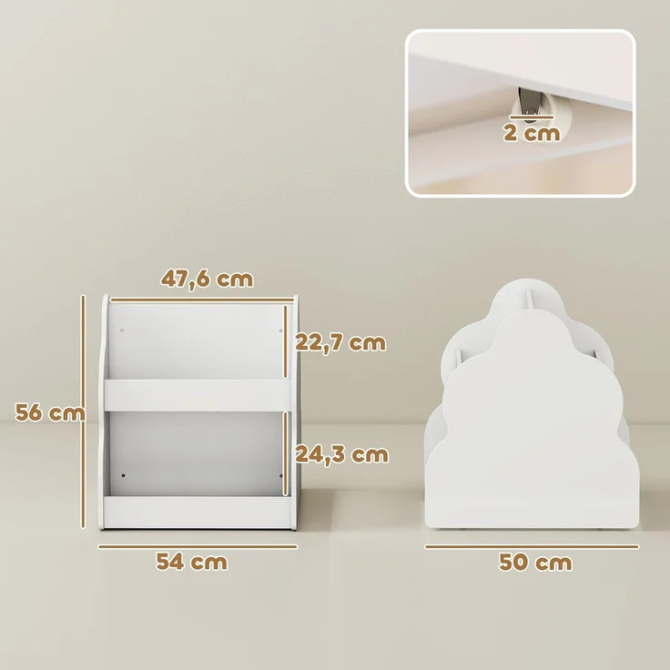 AIYAPLAY Spielzeugtruhe mit Rädern, 4 Regalen (Kinderregal, 1 St, 2-stöckiges Spielzeugregal), für Kinderzimmer, Spielzimmer, Wohnzimmer, 54 x 50 x 56 cm, Weiß – Bild 3