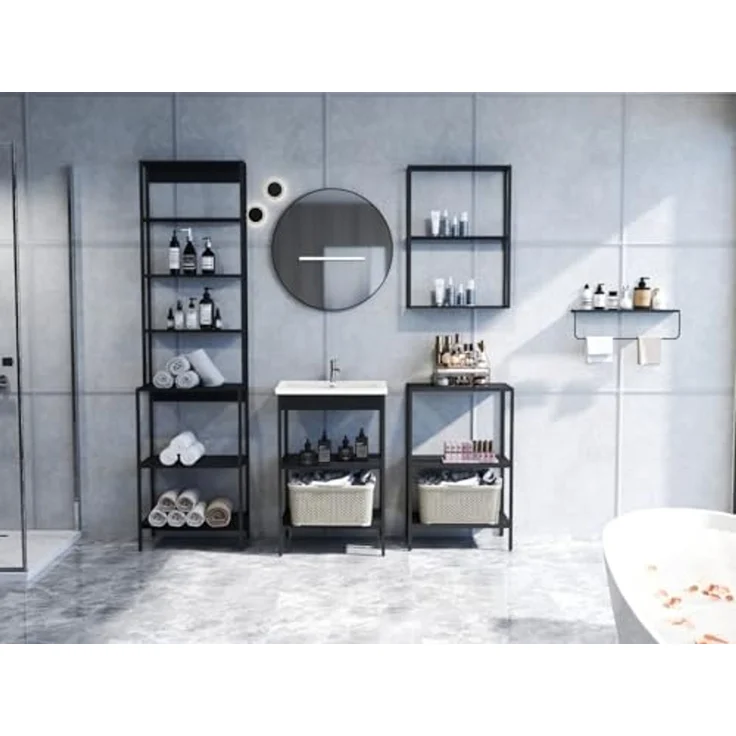 trendteam smart living - Lorin - Waschbeckenregal - Schwarz - Stilvolles Badregal mit 2 offenen Fächern - (BxHxT) 51 x 80 x 40 cm - praktische Aufbewahrung mit modernem Design – Bild 5