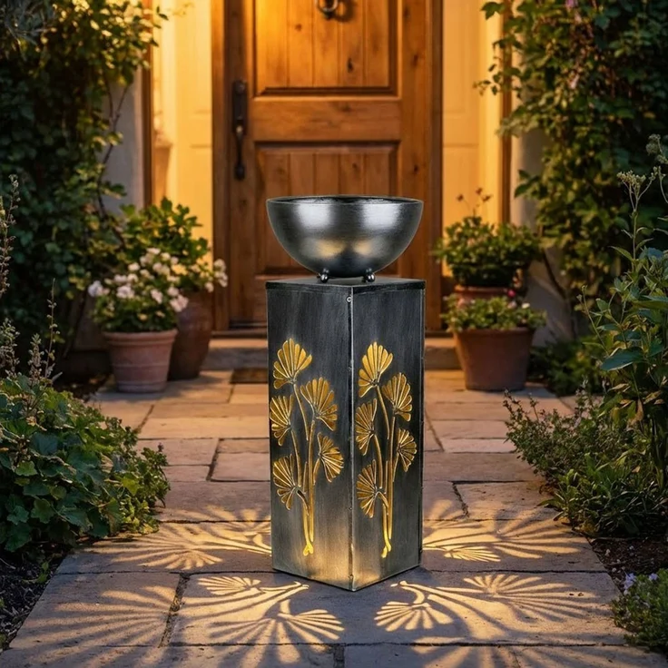 Haushalt International LED Solarleuchte, LED-Leuchtmittel fest verbaut, Warmweiß, Solarleuchte Pflanzschale Außenlampe LED Blumentopf Lichteffekt silber – Bild 2