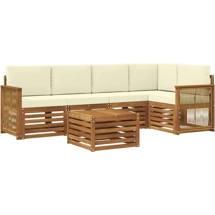 vidaXL Outdoor-Sofagarnitur 6 stk. 5-Sitzer Natur und Creme 3384386 – Bild 2