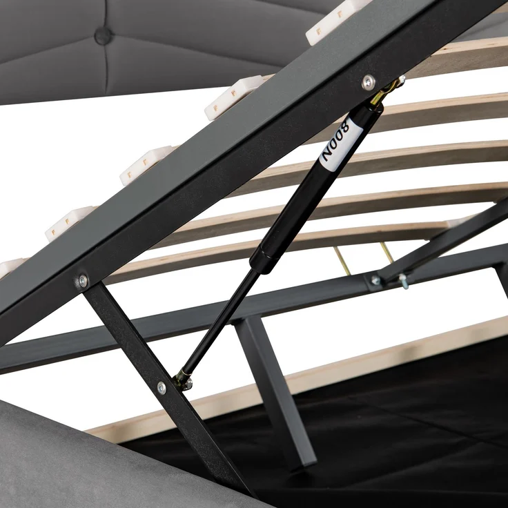 Novelux Polsterbett 180x200 cm mit Stauraum und Lattenrost – hydraulisches Samtbett in Grau, Doppelbett mit höhenverstellbarem Kopfteil – Bild 10