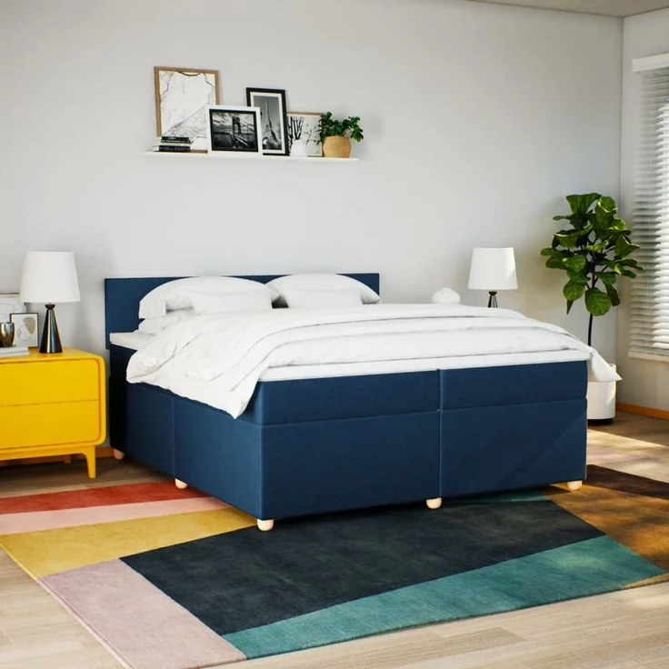 vidaXL Boxspringbett mit Matratze Blau 200x200 cm Stoff 3289086 – Bild 4