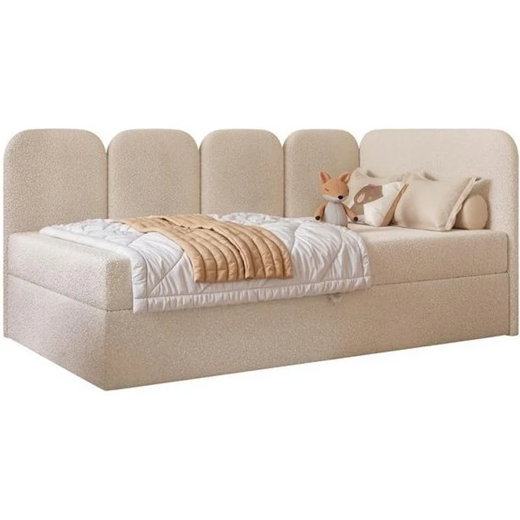 Compleo Boxspringbett Jugendbett DREAMY, Polsterbett mit Bettkasten, 80/90/100/120x200, Kopfteil links oder rechts, Boucle oder Velvet – Bild 4