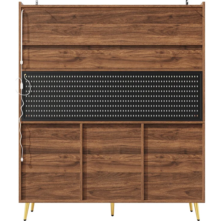 ZUBALIYA LED-Küchenschrank 145x39x171 cm, mit App-Steuerung, mit Stauraum, MDF/Glas, Nussbaum – Bild 12