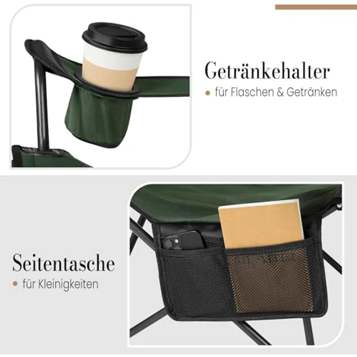 WOLTU Campingstuhl 2er Set Faltbar mit Fußablage,2-in-1 Strandstuhl klappbar,Angelstuhl Camping Klappstuhl mit Getränkehalter Aufbewahrungstasche für Camping Strand Angeln – Bild 9