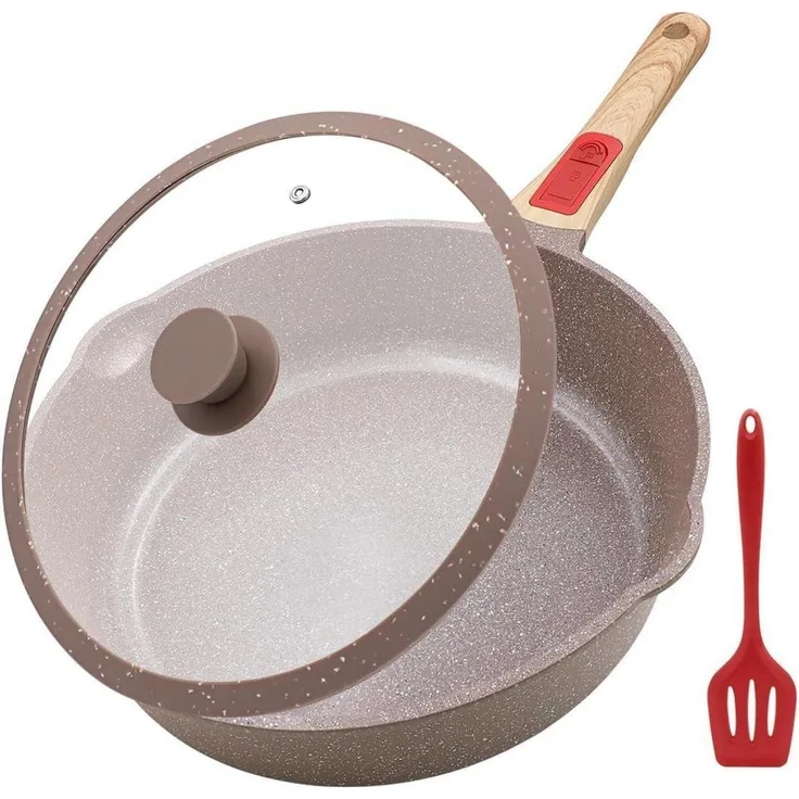 Keramik Pfanne 28 cm mit Deckel Antihaftbeschichtung Bratpfanne 28cm - Braun
