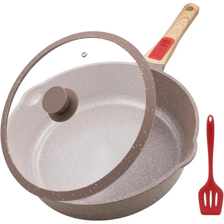 Keramik Pfanne 28 cm mit Deckel Antihaftbeschichtung Bratpfanne 28cm - Braun – Bild 1