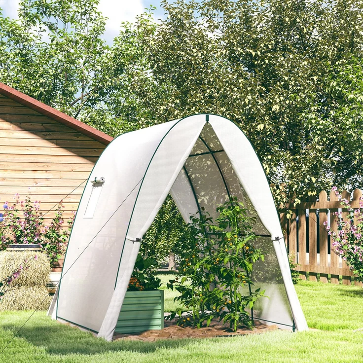 MELAYR, Gartengewächshaus 1,8 x 1,8 x 2 m mit Rolltoren und großen Fenstern, Gartentunnelgewächshaus, Weiß – Bild 3