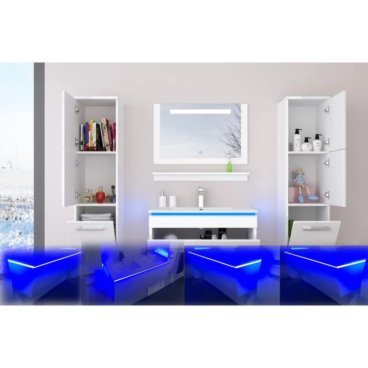 danny Homeline Badmöbel Set Hochglanz lackiert Komplett MDF Holz (60 cm mit 4X Hochschrank, Weiss) – Bild 3