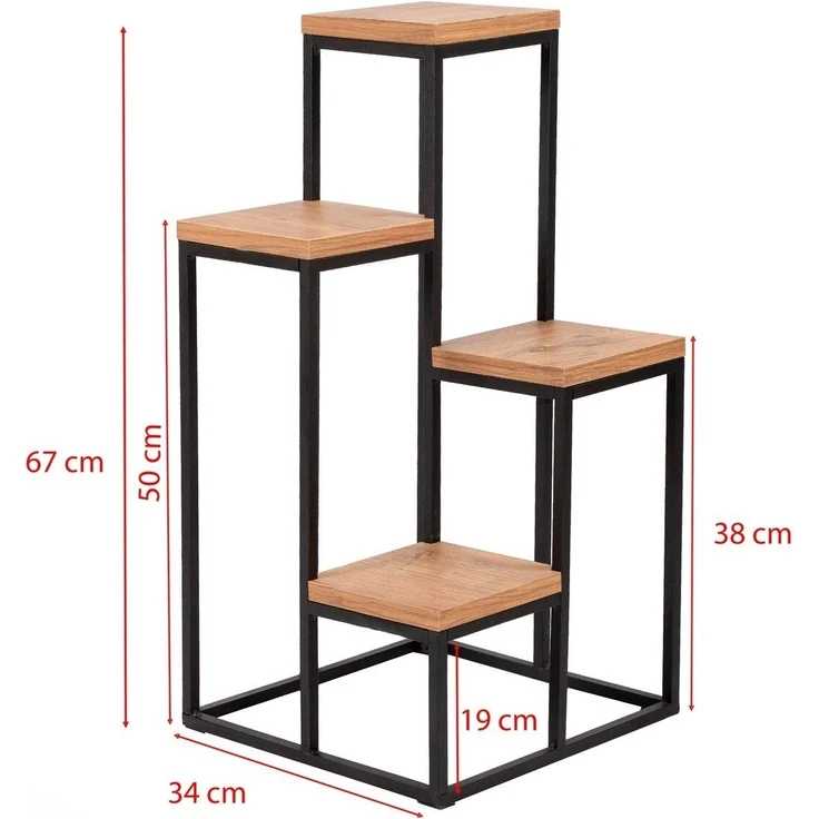 Calicosy Mehrstufiges Regal Dekor Kiefernholz und Schwarz H65 cm – JASON - Helles Holz – Bild 7