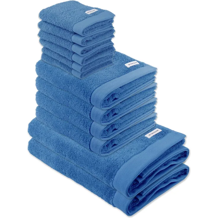 TOM TAILOR Handtuch Set, 12-tlg. - Color Bath, 2x Duschtuch, 4x Handtuch, 6x Gästetuch Blau Set