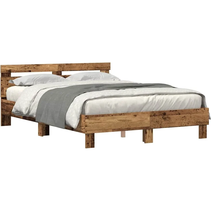 vidaXL Bettgestell mit Kopfteil Altholz 140 x 190 cm Holzwerkstoff 3333951 – Bild 2