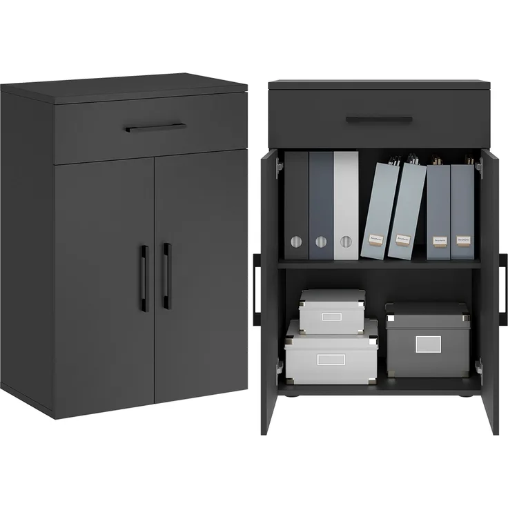 Bellamio 'Apol' Mehrzweckschrank, anthrazitschwarz, 88x33x60 cm, kleiner Aktenschrank mit 2 Fächern und 1 Schublade