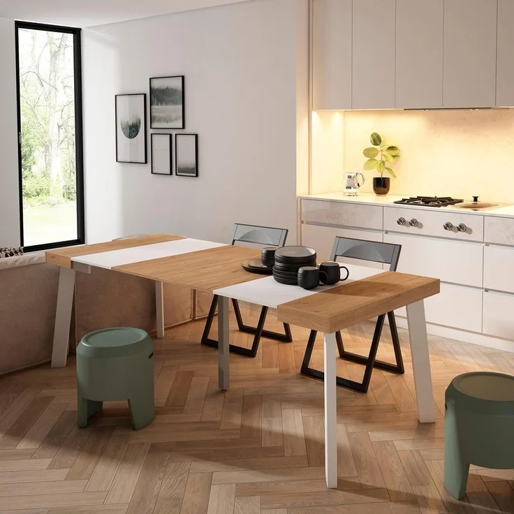 Skraut Home | Ausziehbarertisch | Multifunktionaler ausziehbarer | 220 | Für 10 Gäste | Hölzerne Beine | Moderner Stil | Eiche und weiß – Bild 2