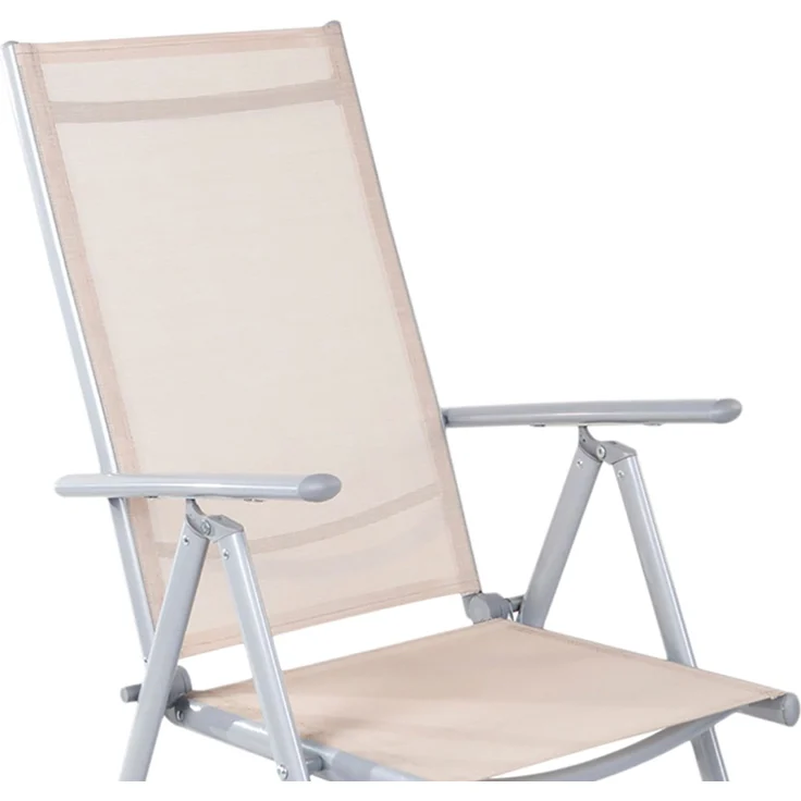Garten Klappstuhl Gartenstuhl Hochlehner Alu Textilen Silbergrau/Beige – Bild 3