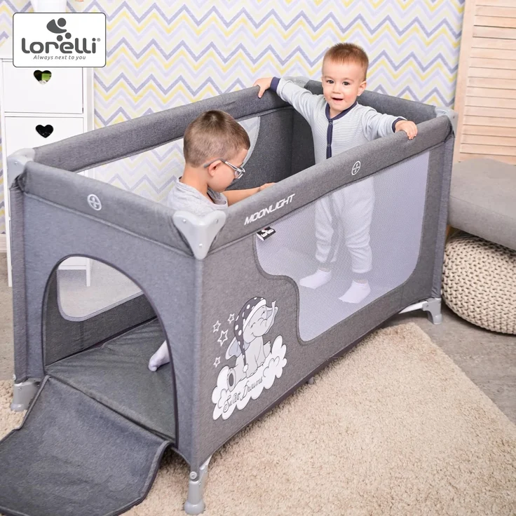Lorelli Baby Reisebett Laufstall Moonlight seitliche Öffnung Tragetasche faltbar braun – Bild 6