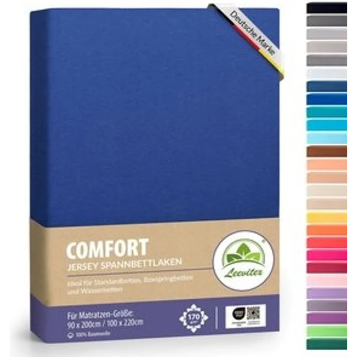 leevitex® Spannbettlaken, Premium 170g/m², Gummizug: rundum, schwer und dick, 100% Jersey-Baumwolle, Royalblau / Königsblau, 90 x 200 - 100 x 220 cm – Bild 6