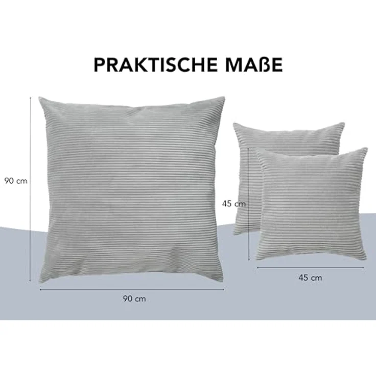 XDREAM Dekokissen Zierkissen, Sofakissen-Set bestehend aus 1x 90x90 cm und 2x 45x45 cm, gemütliches Sofakissen mit robuster und moderner Cord-Optik – Bild 6