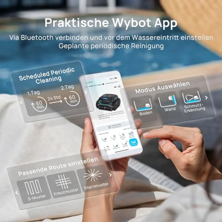 (Neues Modell) WYBOT C2 Vision-A Kabelloser Poolroboter Akku mit KI-Kamera, 8 Modi, starker Saugkraft, Dual-Filter, Wasserlinie, Poolroboter Akku Wand und Boden, App-Steuerung-schwarz dunkelgrün – Bild 8