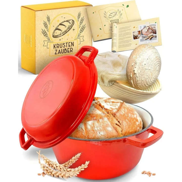 Krustenzauber Brotbackform Brotbackform Gusseisen Topf Brot Backen [inkl. Gärkorb] – Bild 1