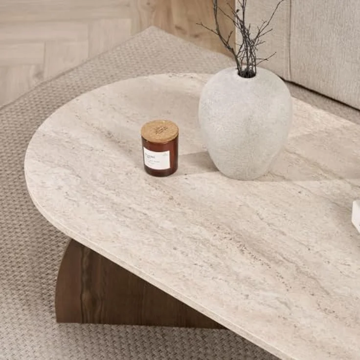 Hanah Home Stilvoller Couchtisch, 120 cm x 60 cm x 40 cm | 100% melaminbeschichtete Spanplatte, 18 mm stark | Elegante Oberfläche in Travertin- und Venezia-Walnuss-Optik, Tragkraft 25 kg – Bild 7